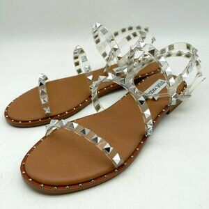 Steve Madden Women’s Sandal Clear Transparent Studded Straps